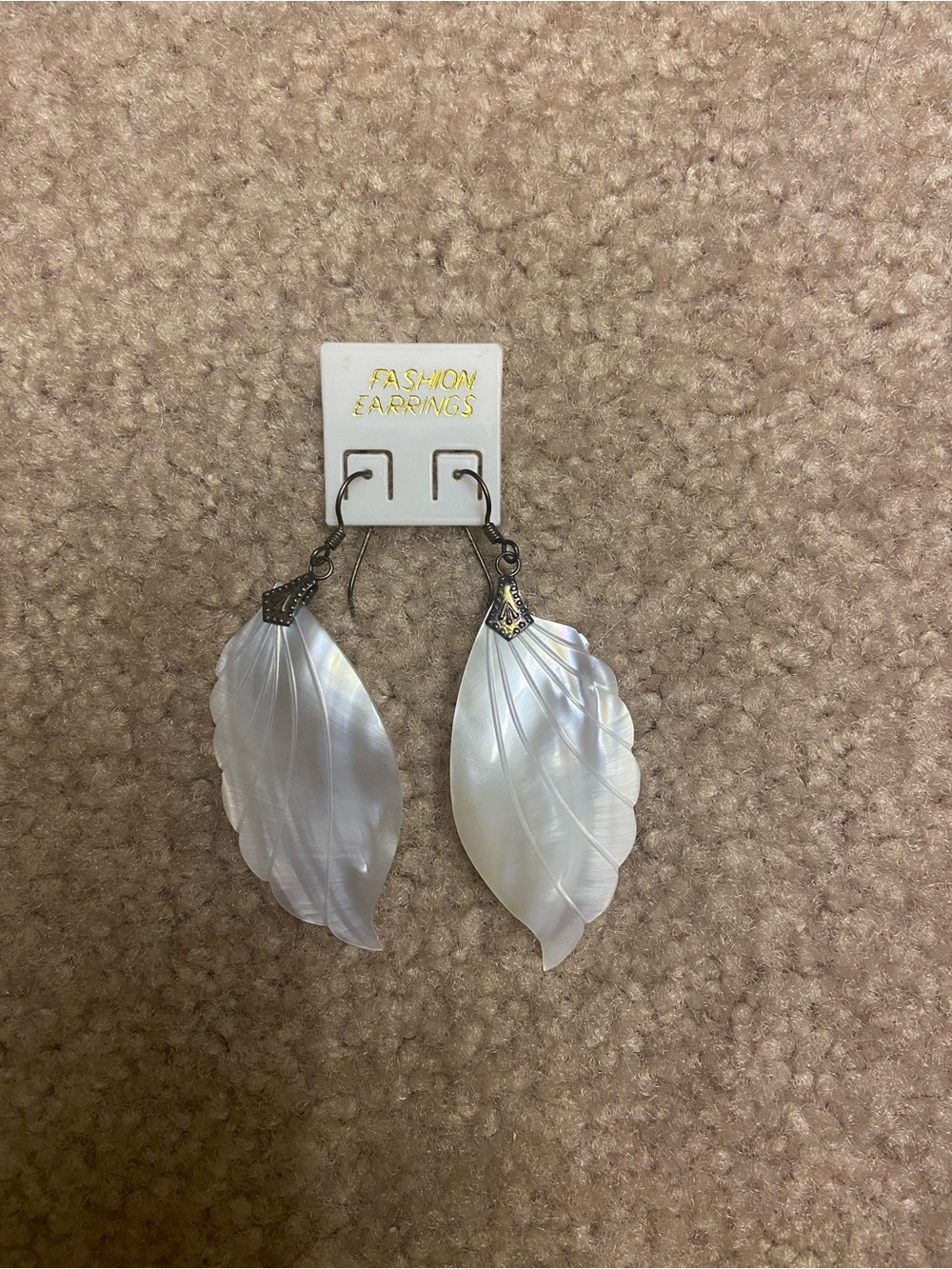 Iridescent Carved Leaf Drop Earrings